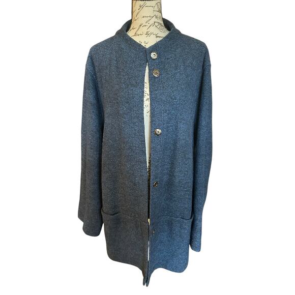 Pure Jill Blue Wool Blend Cardigan Jacket Size XL Coatigan QuietLuxury FallLayer - Picture 2 of 9